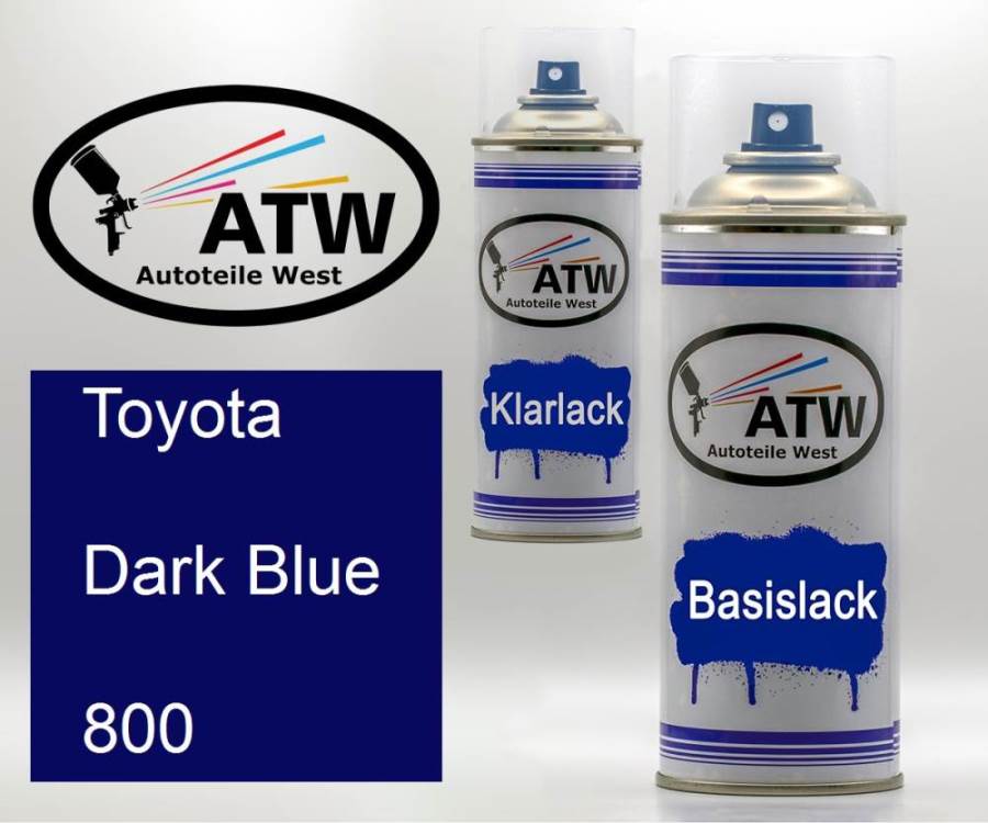 Toyota, Dark Blue, 800: 400ml Sprühdose + 400ml Klarlack - Set, von ATW Autoteile West.